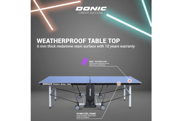 Tennis table DONIC Roller 1000 Outdoor 6mm Tennis table DONIC Roller 1000 Outdoor 6mm