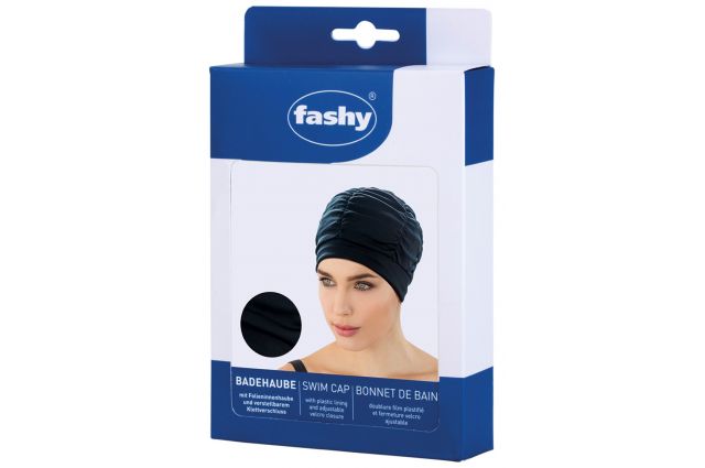 Ladies fabric swimcap FASHY SWIM 3403 20 black  with plastic lining and soft headband Juoda Ladies fabric swimcap FASHY SWIM 3403 20 black  with plastic lining and soft headband